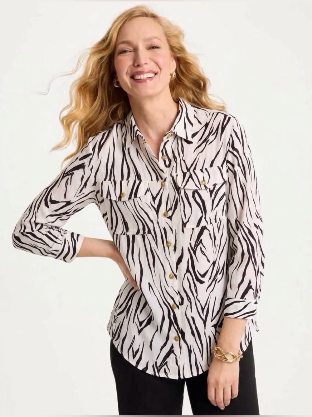 Chico's /Black & White Zebra Print Button Down Shirt - Sz. M (1) - NWOT